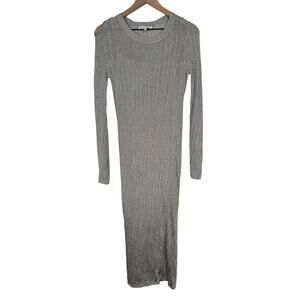 Rebecca Minkoff Abbey Silver Metallic Ribbed Midi Dress M Flawed